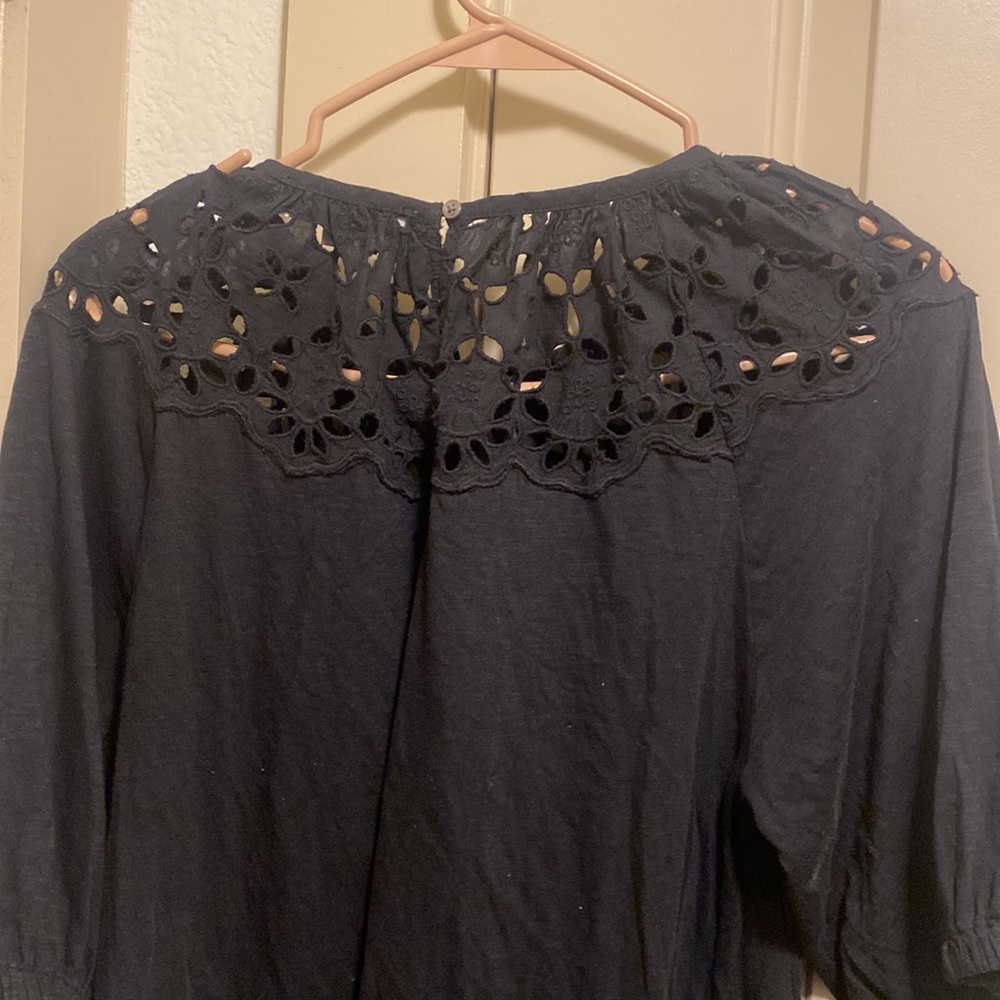 Black eyelet tee. Buttons in the back! - Picture 5 of 8